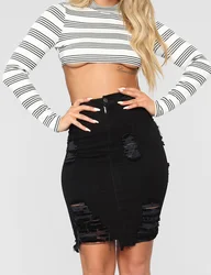 Sexy Summer Skirts Womens Ladies High Waist Ripped Denim Distressed Bodycon Mini Jean Skirt