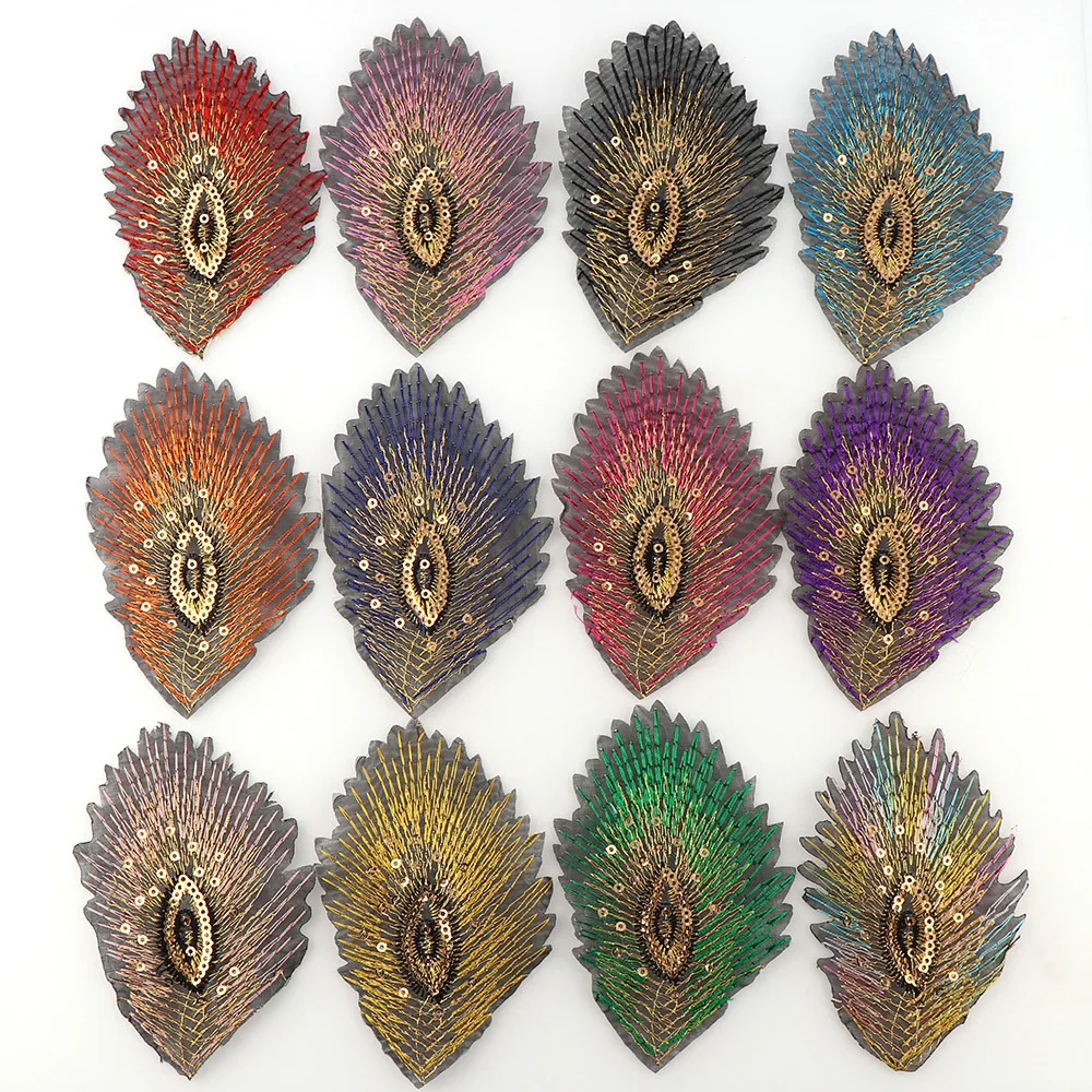 Wholesale Sequins Patches Iron-on Patch Peacock Feather Embroidery Patch For Clothing DIY