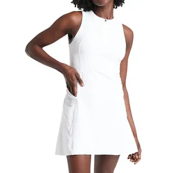 Custom Logo Private Label Blank Sleeveless Sport Breathable Front Quarter Zipper Two Side Pocket Women Tennis Golf Dress
