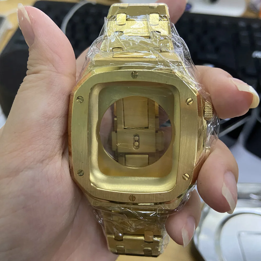 Металлический ремешок с тремя бусинами для iWatch серии 45 мм набор модификации корпус из нержавеющей стали Apple Watch 7 6 SE 5