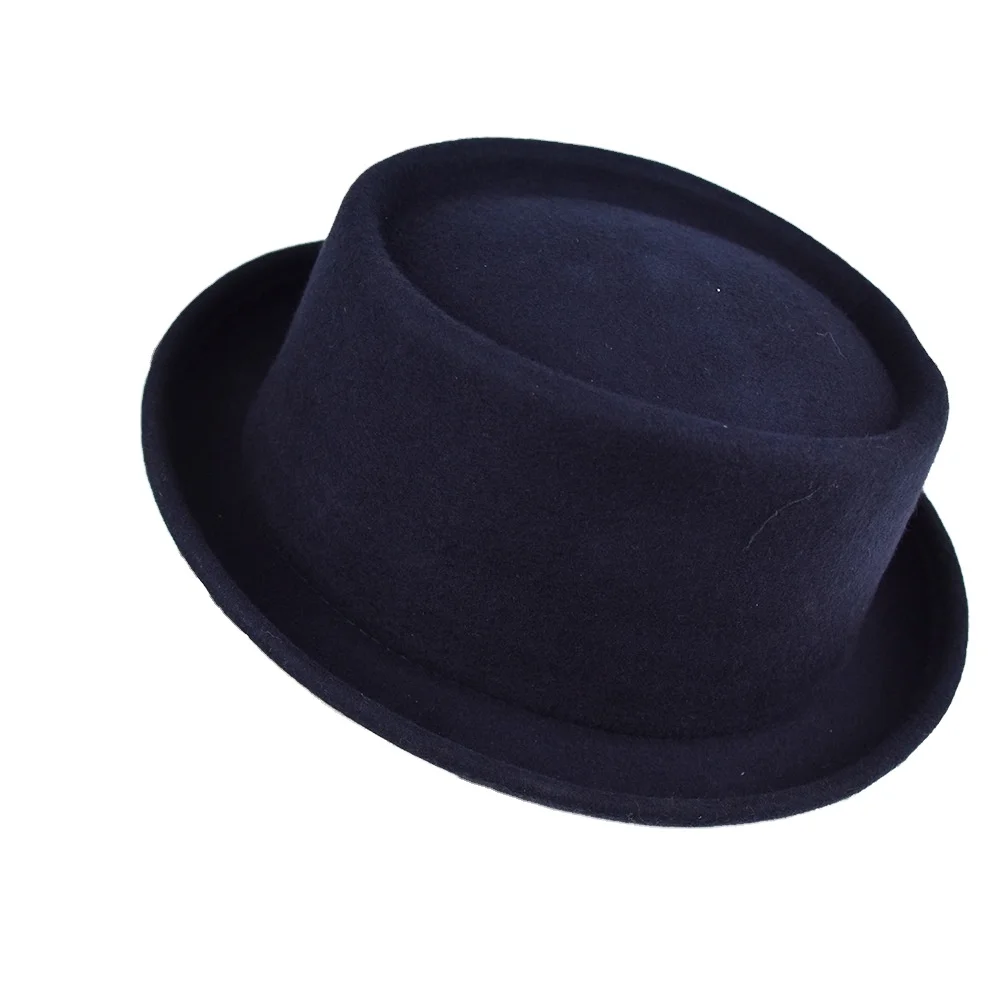New 100% Wool Felt Trilby Pork Pie Hat Women Men Classical Solid Color Curved Brim Woolen Fedora Cap