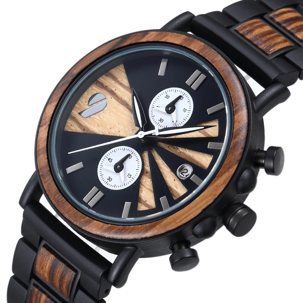 Wood Mens Watches Wholesale New Coming Quartz Japan Movement Chronograph ETA Movement Swiss Glass SEIKO 1 Piece Men Round Analog