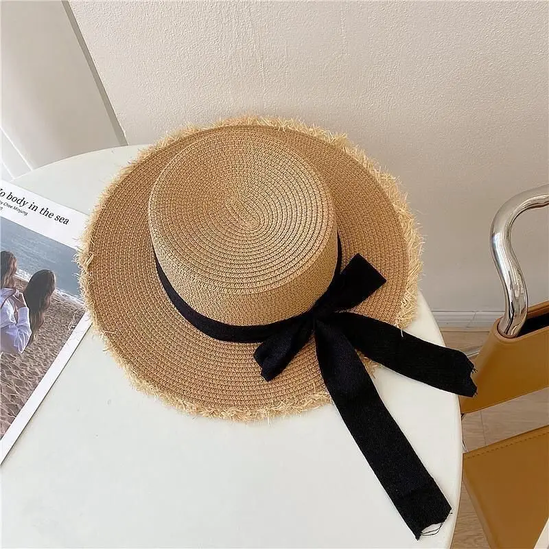 Womens Paper Straw Sun Hat Raffia Wide Brim Floppy Summer Beach Hats Frayed Hat
