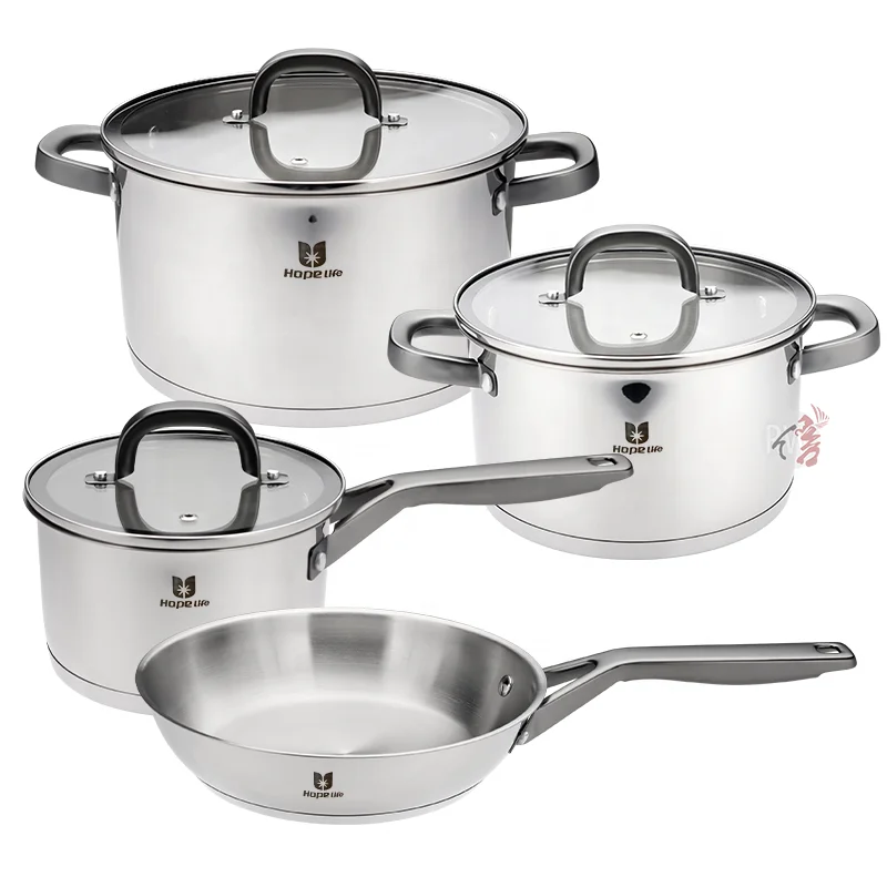 Realwin New Kitchenware 7Pcs Straight Shape Induction Cookware Stainless Steel Cookware Pots And Pans Set
