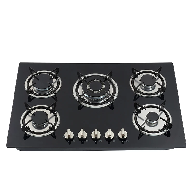 Tempered Glass Gas Stove with Cast Iron Pan Support