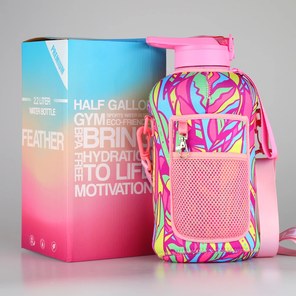 Plastic Custom Motivational Time Marker 2.2L GYM fitness water bottle with Straw Lid