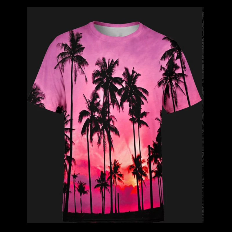Wholesale All Over Printed Tshirt Palm Paradise 3D Printing Summer Tropical Graphic Tshirts For Men Women