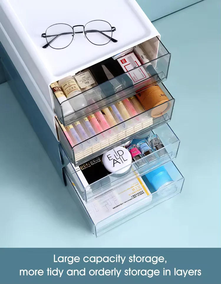 Transparent drawer style stacked storage box stationery paper desk storage box office storage box