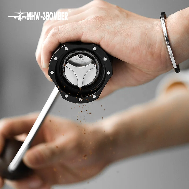 MHW-3BOMBER Outdoor Travel Coffee Tools Hand Crank Stainless Steel Portable Adder V3 Espresso Manual Coffee Grinder