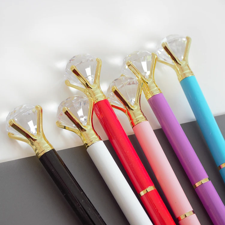 Shining crystal big diamond ball pen wholesale 0.7mm blue ball pen ECO plastic pens with logo for school and office business