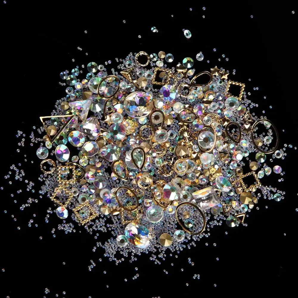 
12 Mixed Styles Colorful Glitter Rhinestones Charms Gems Metal Hollow Shell flake rivet DIY 3D Nail Art Decorations 