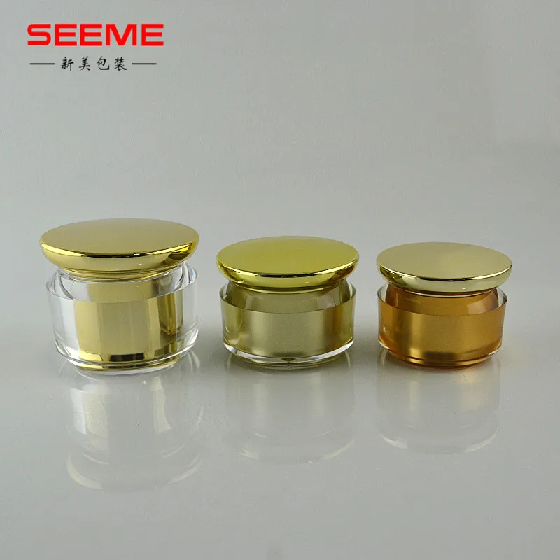 Golden Face Cream Jar Cream Acrylic Jar with Quality Cover 15ml 30ml 50ml Plastic Cosmetic Jar Skin Care Cream Cosmetic Packing