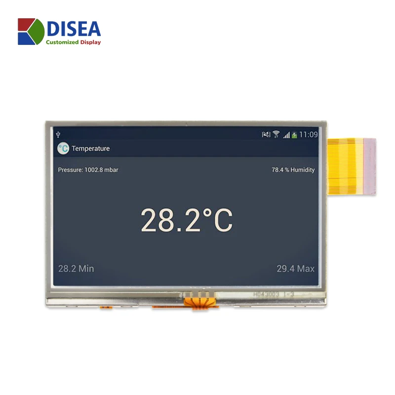 Disea ODM 480x272 600 nits high brightness 4.3 inch TFT  resistive touch screen
