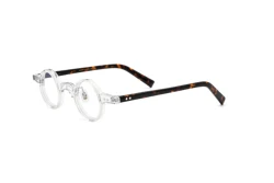 Bright solid translucent tortoise shell stitched round glasses frame