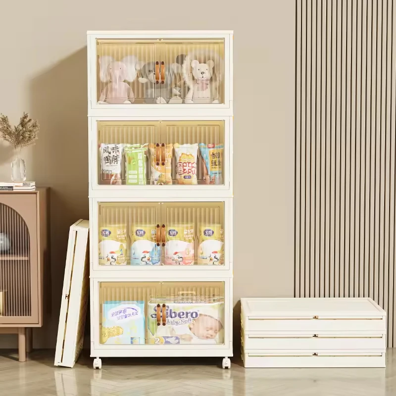 Organizer Collapsible Bins Plastic Foldable Cabinet Kitchenware Storage Containers White Foldable Stackable Plastic Storage Box