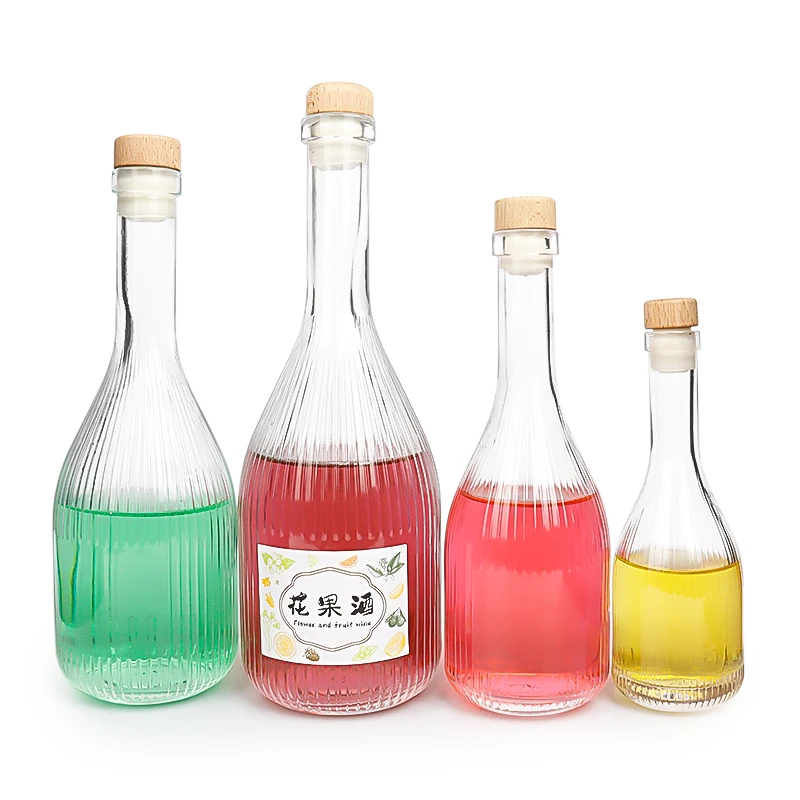 Glass Beverages Bottle with Vertical Stripes Large Belly for Homebrew  Wine Sweet Wine Ice Wine Liquor Empty Glass Bottle