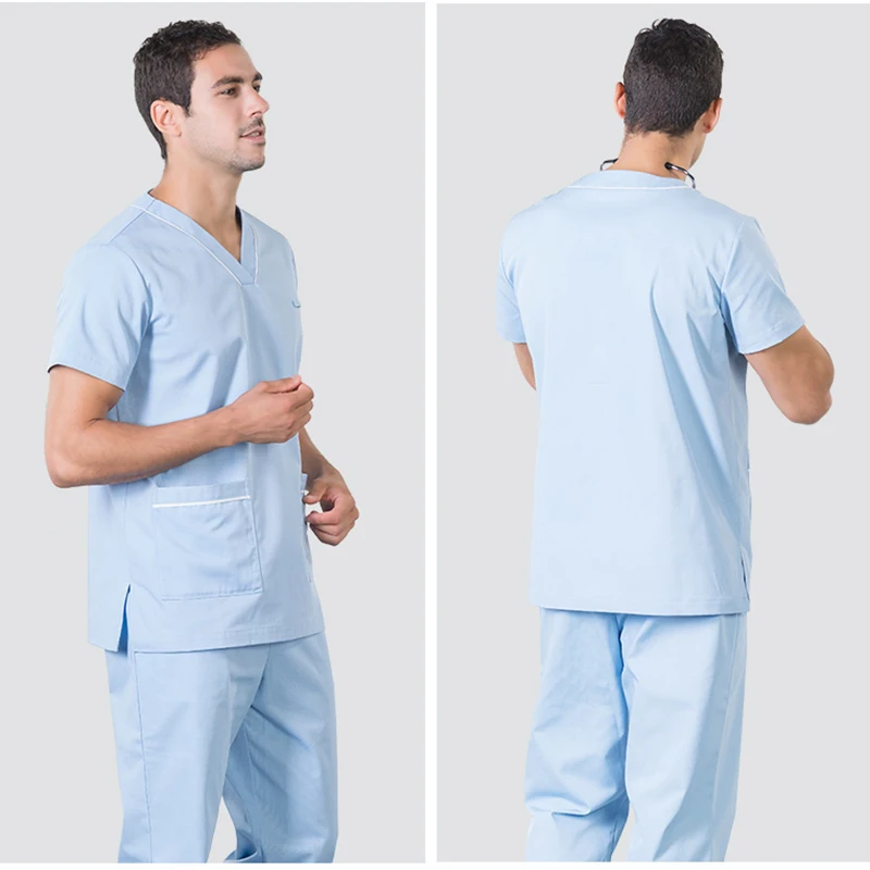 Unisex Hospital Uniforms Suits Two Pieces T-shirt Tops Pants Nurse Doctor Scrub Sets