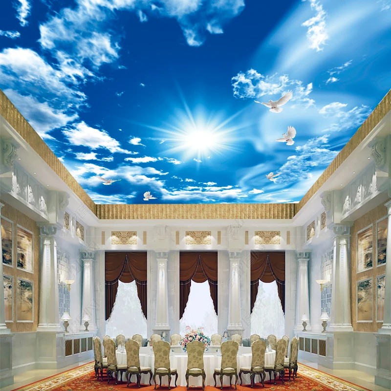 Blue Sky 3d Wallpaper For Home Decoration White Clouds Wall Mural Sky Ceiling Wallpaper