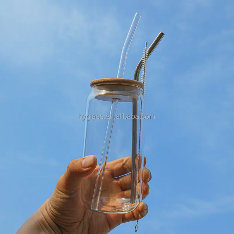 Coca Cup Single Layer High Borosilicate glass Material Factory Wholesale Straw Coca Cup with Bamboo Cap Sealing