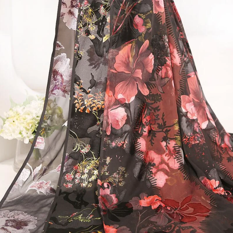 silk printed burnout velvet fabric for clothing Nylon Rayon woven velvet dresses kimono textile custom fashion