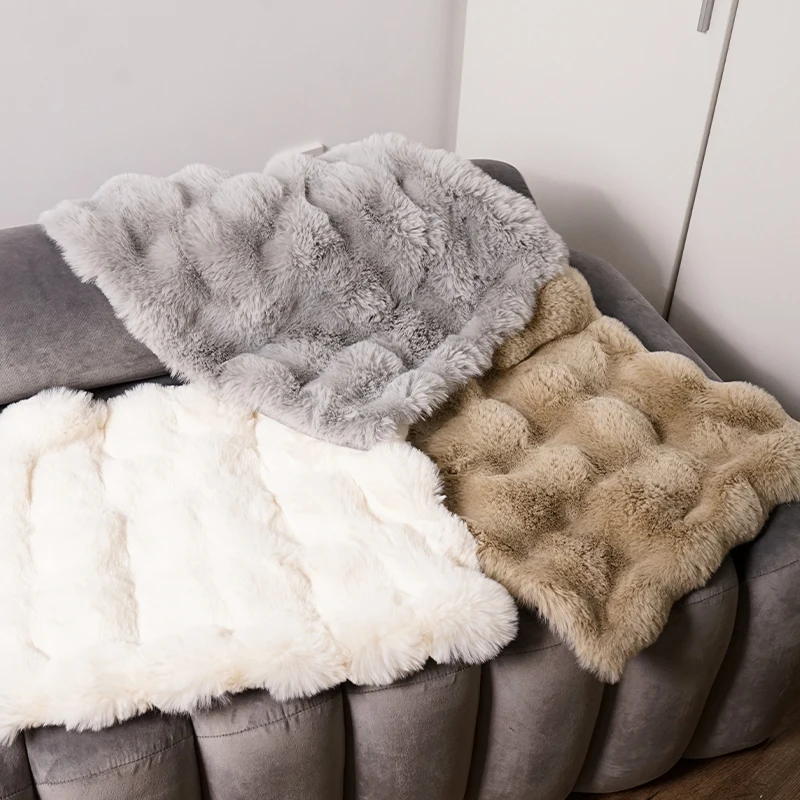 Super Soft Thick Fuzzy Faux Rabbit Fur Throw Blanket Office Nap Blanket  Bedsheet For Couch Sofa