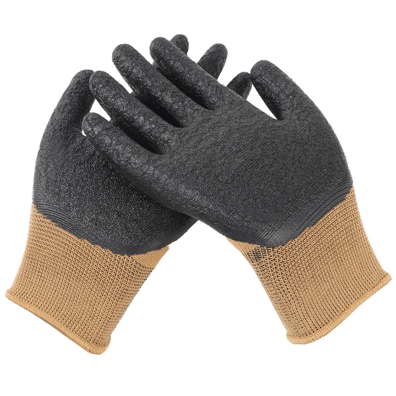 Factory wholesale cut plain knitted wrinkled latex coated machinery work protective knitted gloves