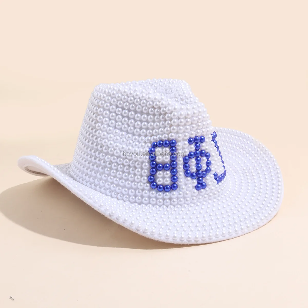 Zeta Phi Beta White Navy Blue Pearls Fedoras Lime Greek Sorority ZPB Logo Women Panama Wool Felt Hats Ladies Wide cowboy Hat