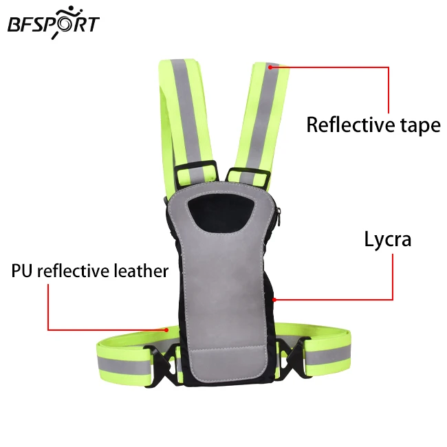 LED Reflective Hi Viz Polyester Running Vest Jacket with Phone Holder for Running Cycling Hiking Outdoor