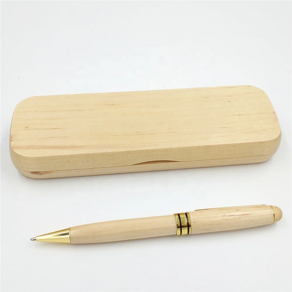High Quality Luxury Custom Logo Maple Wooden Ballpoint Pen With Wooden Pen Box Case