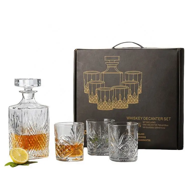 Whiskey Cognac Decanter Set with 6-Piece Crystal Whiskey Glasses Set Mens Gift Premium Liquor
