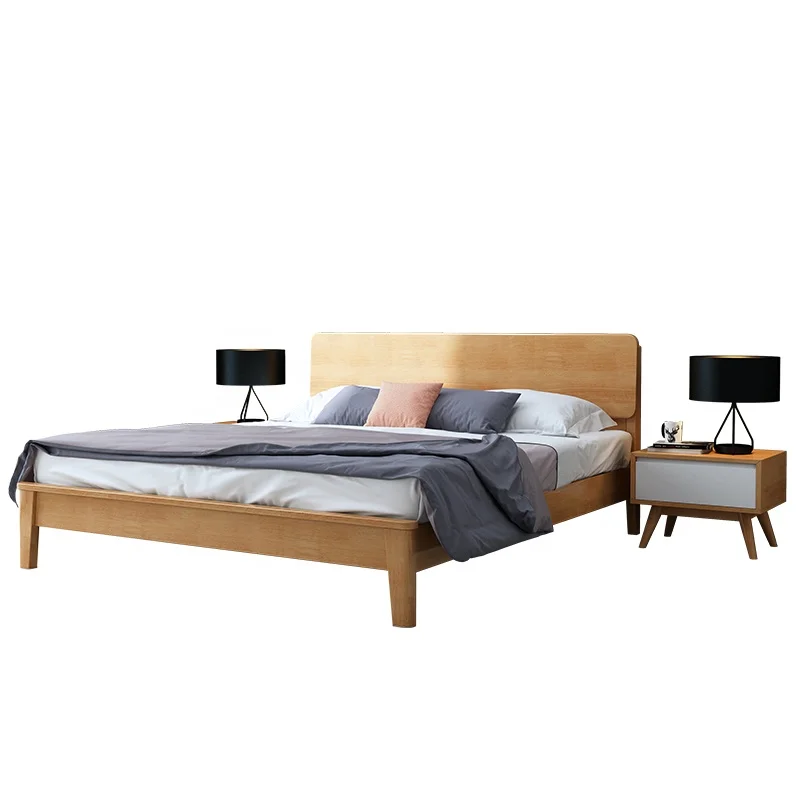 Modern style 100% Solid wood bed bedroom furniture home furniture latest double king queen bed designs with mattress