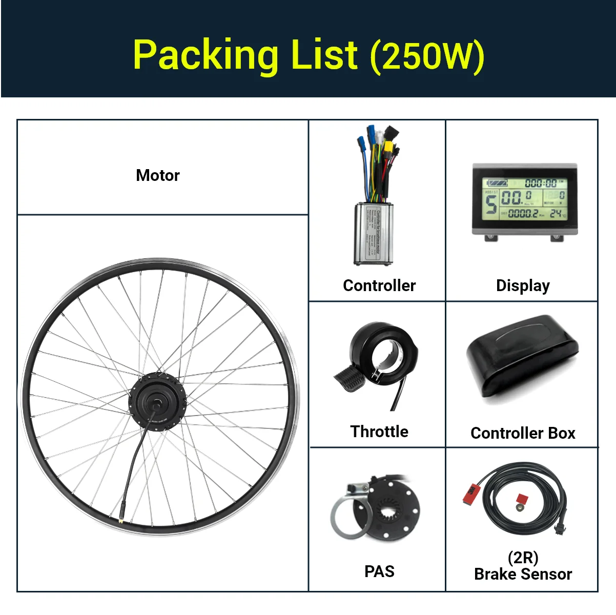 GreenPedel 36v 250w High-Power Electric Bike Conversion Kit with Thumb Throttle Hub Motor Without Battery Bicycle Application