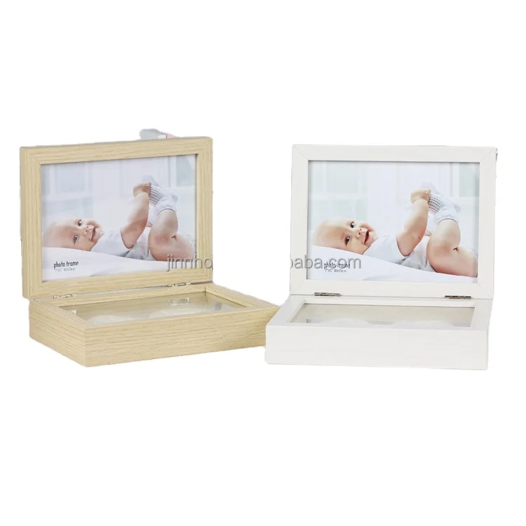 Soft Nontoxic Clay Baby Handprint and Footprint Kit Memory Maker with Wooden Photo Frame for Growing Infants and Toddlers