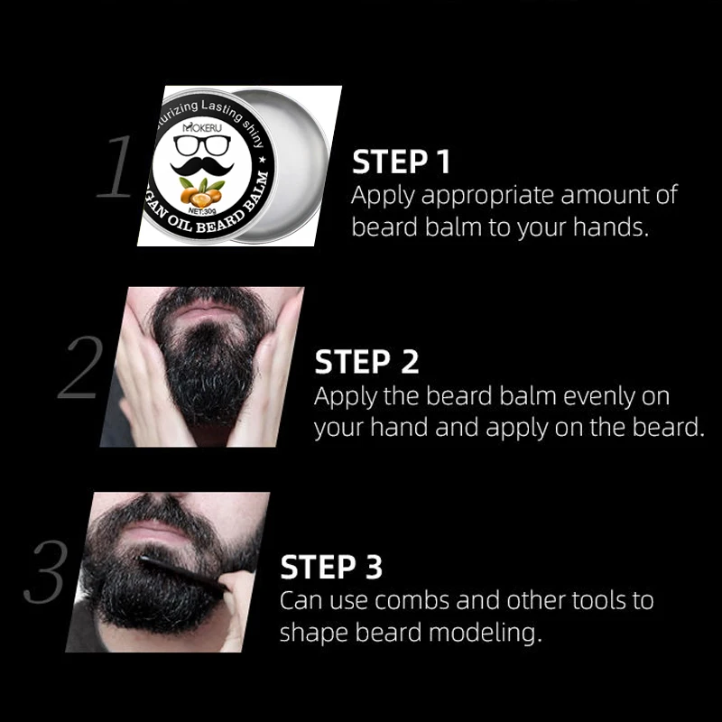 Private Label 100% Natural Organic Argan Oil Men Beard Wax Beard Balm Jars Promote Hair Beard Growth Balm