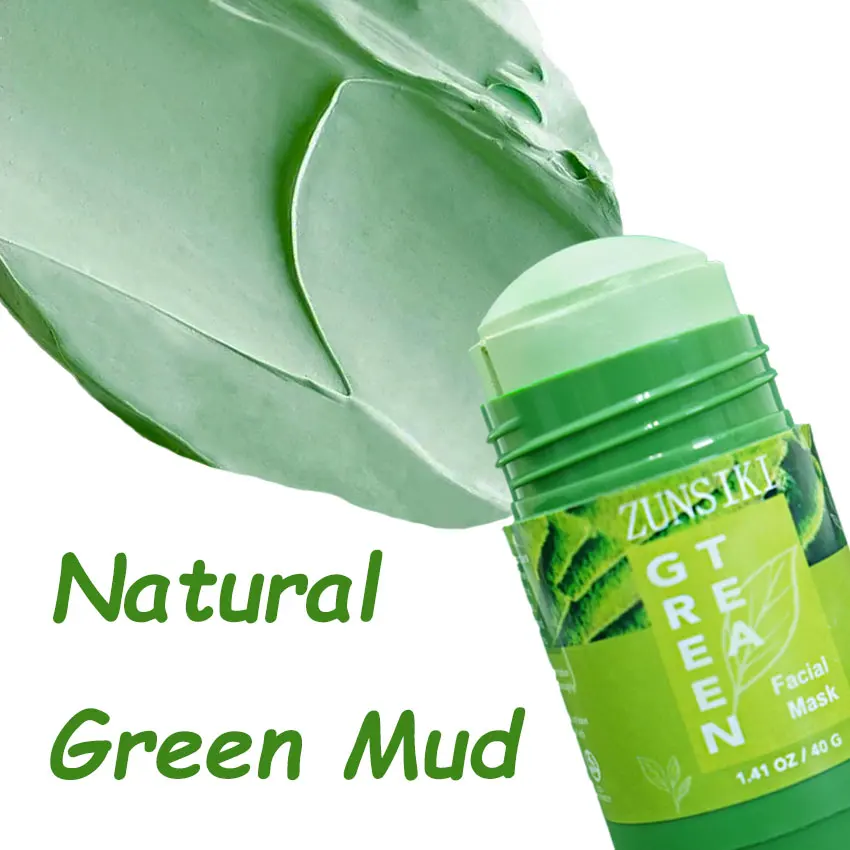 UPDATED formula Natural Green Tea Hyaluronic Acid Aloe Vera Mud stick Refreshing Plant Extract Deep Cleanse Face Clay Masking