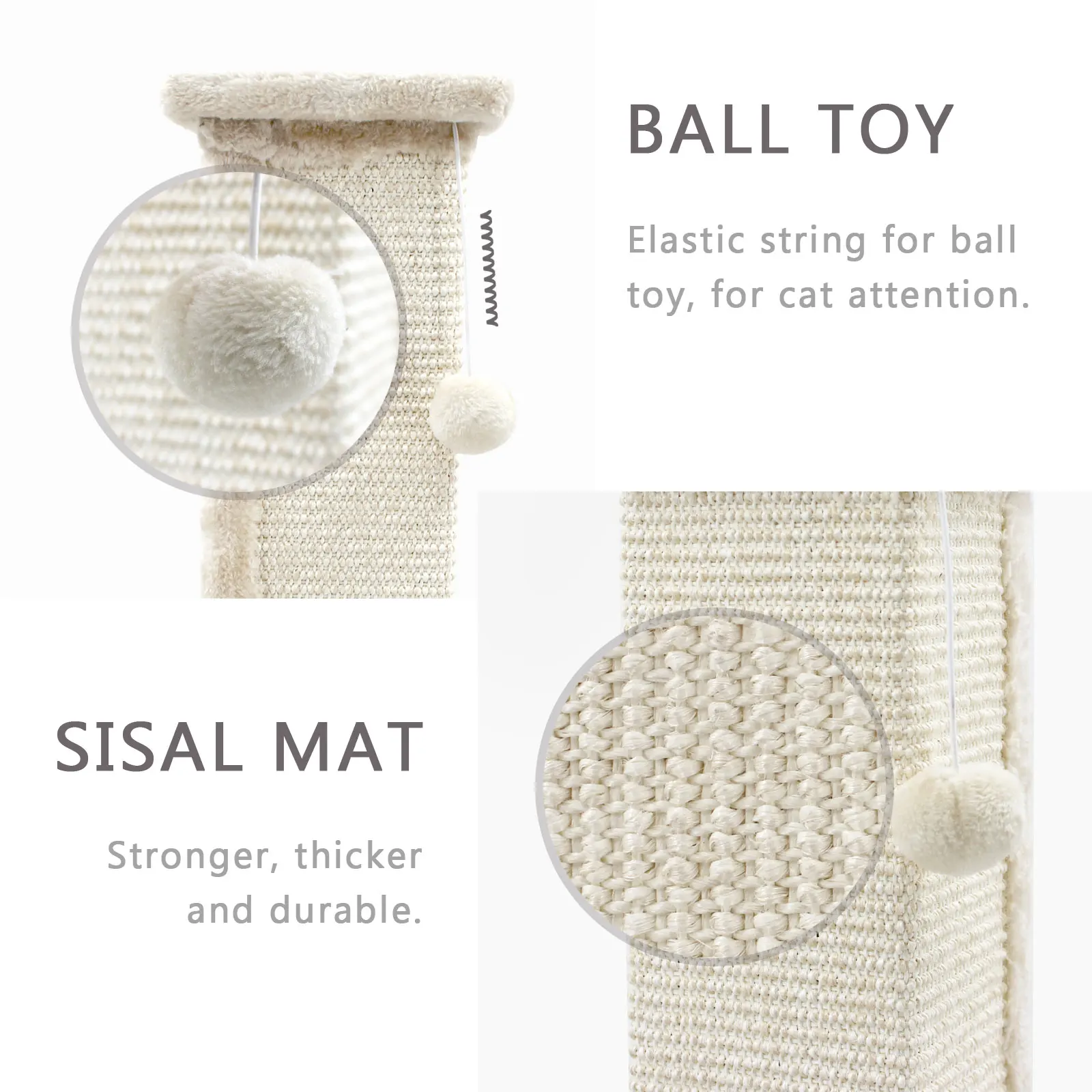 New Design Beige Two Section Cat climbing tree scratching column vertical post sisal claw toys