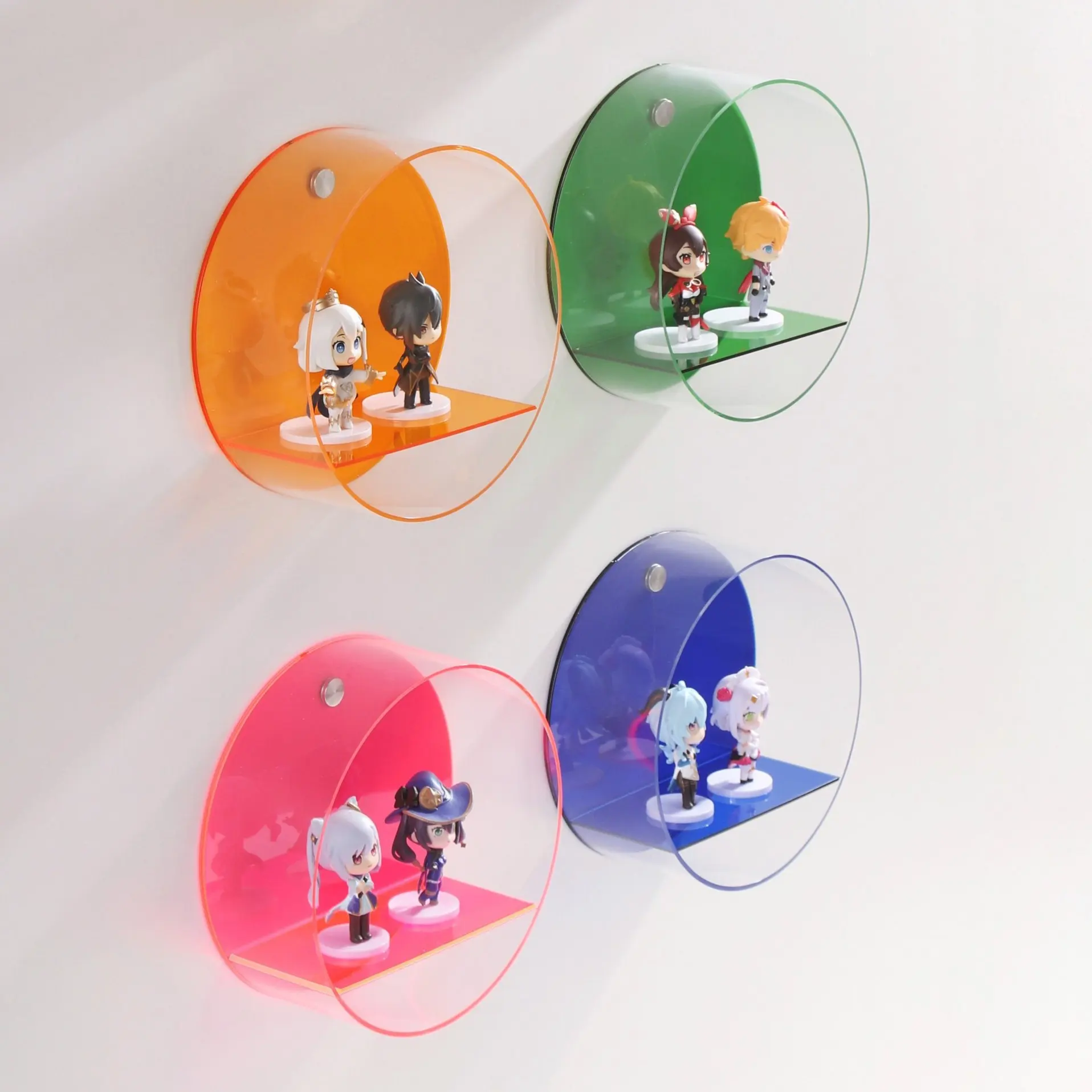 Acrylic wall mounted doll blind box shelf, colorful display cabinet, round wall shelf, hand puppet decorations