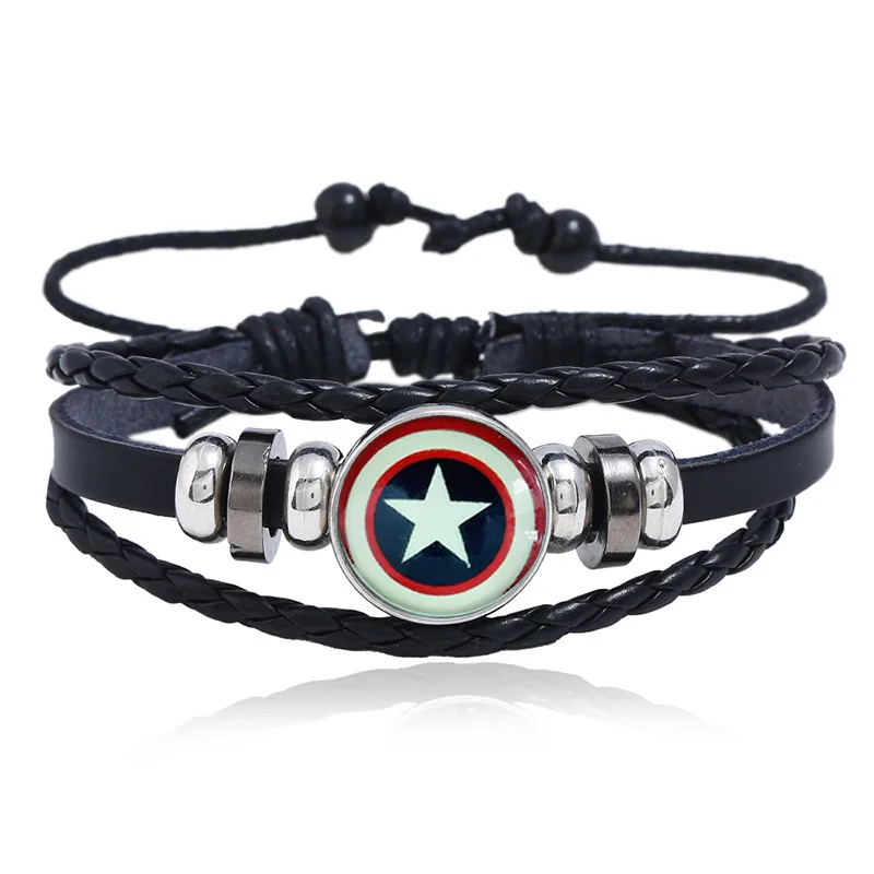Iron Man Spiderman Superhero Bracelet Personalized Jewelry DIY Medal Buckle Luminous Marvel Series Multilayer Leather Bracelet