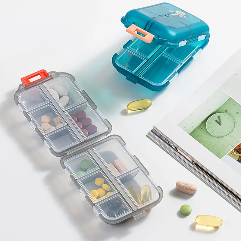 Ergonomic Portable Pill Box with 10 Grids Waterproof Canvas Medicine Storage Organizer Large Capacity and Food Safe