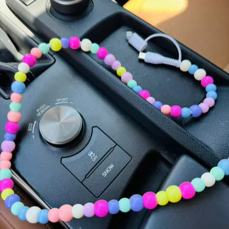 RTS Custom Car Pearl Colorful Acrylic Beaded Phone Chargers USB TO DUAL LIGHTENING Fast Multi Charging Cable