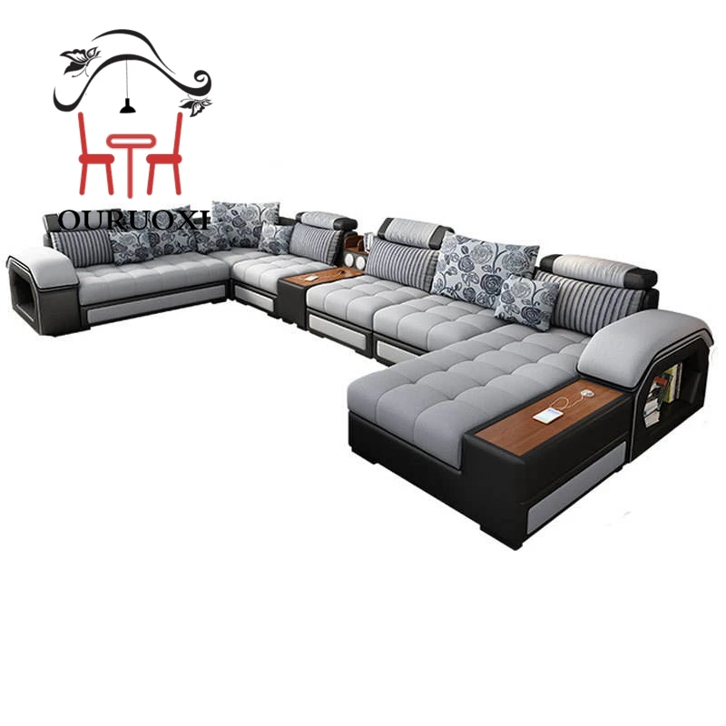 U Shape 7 Seater Sofa Fabric Modern Design Sofa Set Furniture Living Room Sofa