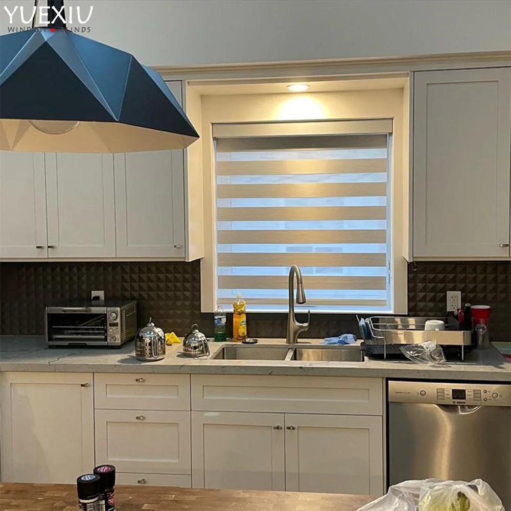 Wholesale Cordless Day And Night Blackout Windoow Shades Roller Zebra Blinds Kitchen Curtains For Sale