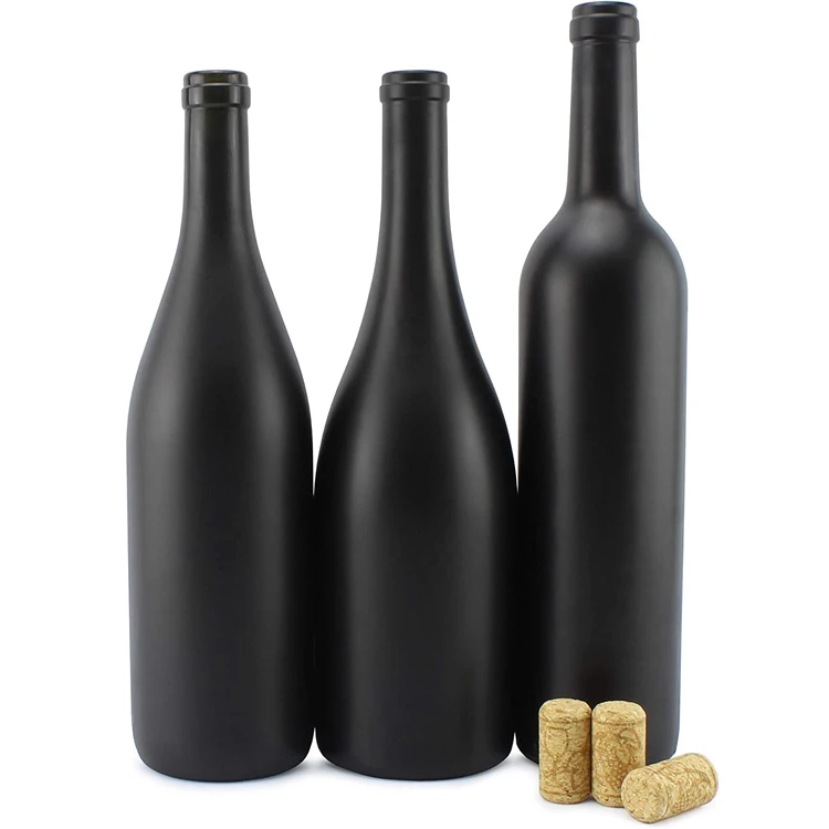 Custom logo empty 750ml Black Matte Coated liquor vodka glass bottle screwed round shape glass bottle