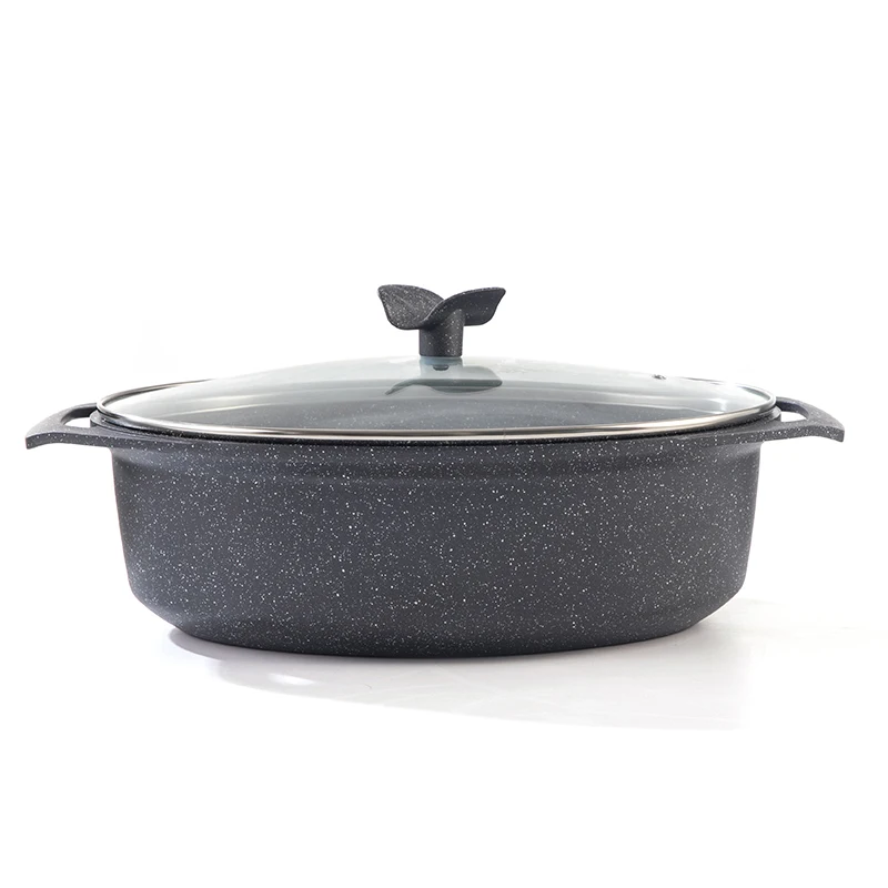 MGC Safety Design Oval Grilled Fish Pan Non-Stick Cast Aluminum Roaster Baking Pan Set