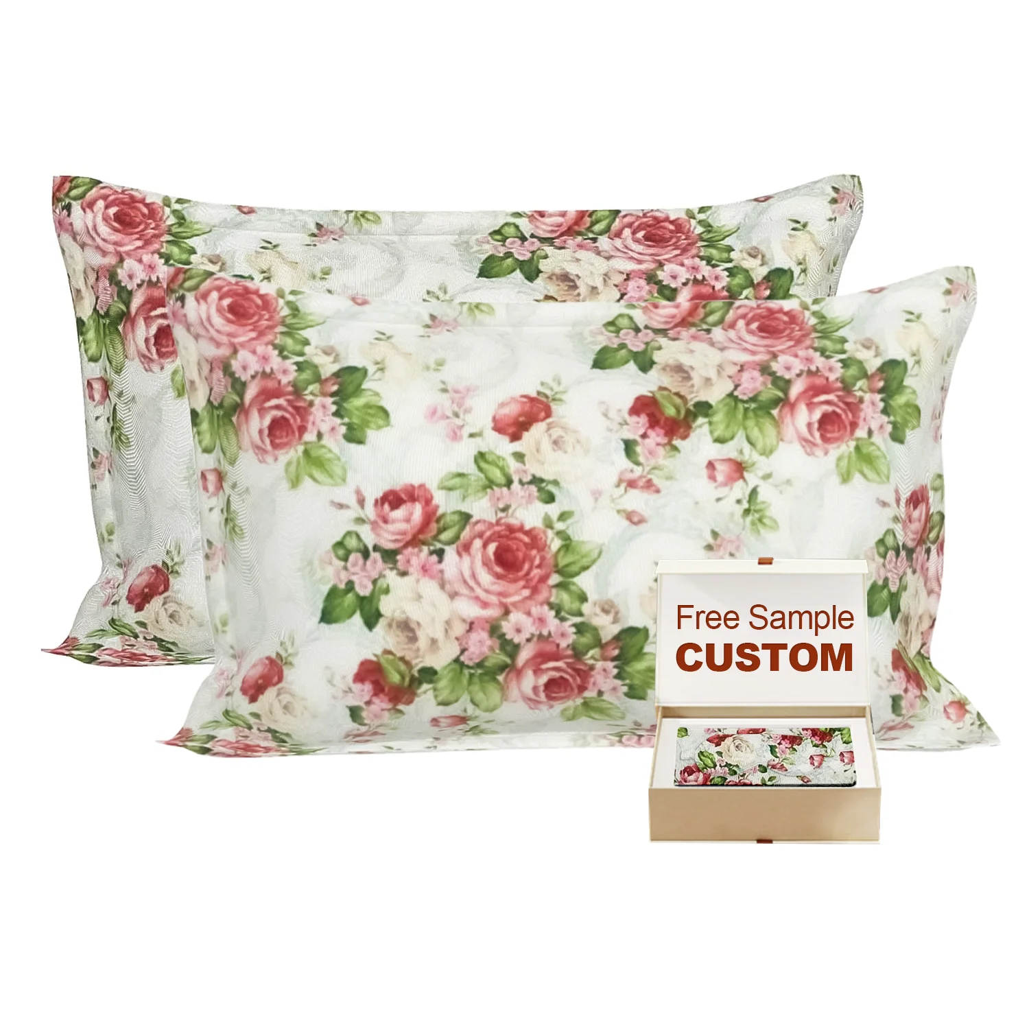 Private Label LOGO Custom Lightweight Breathable Floral Silk Pillow Covers Hypoallergenic For Skin Silk Pillow Case 100 Pure