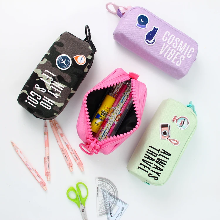 Large Capacity Colored Fabric Canvas Storage Pouches kawaii gift School Stationery pen pencil pouch cases with big zipper