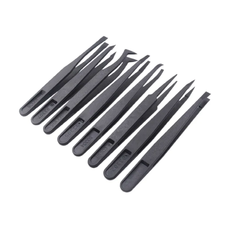 VETUS 8 Pieces Tweezers Plastic Anti-Static Tweezers for Electronics Laboratory Work Repairing Hobbies