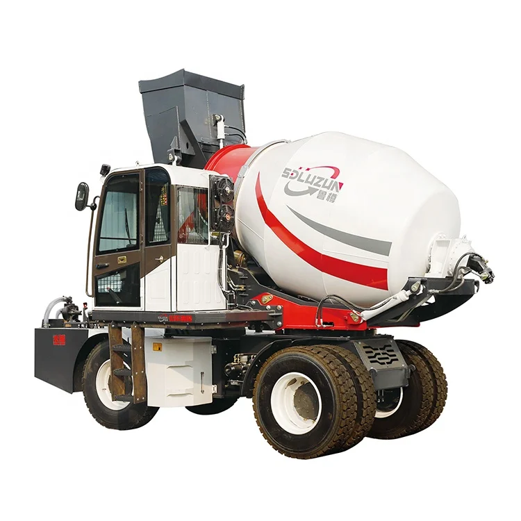 LUZUN 5.5cbm mobile 6 wheels synchronous rotation type self loading concrete mixer truck at factory price