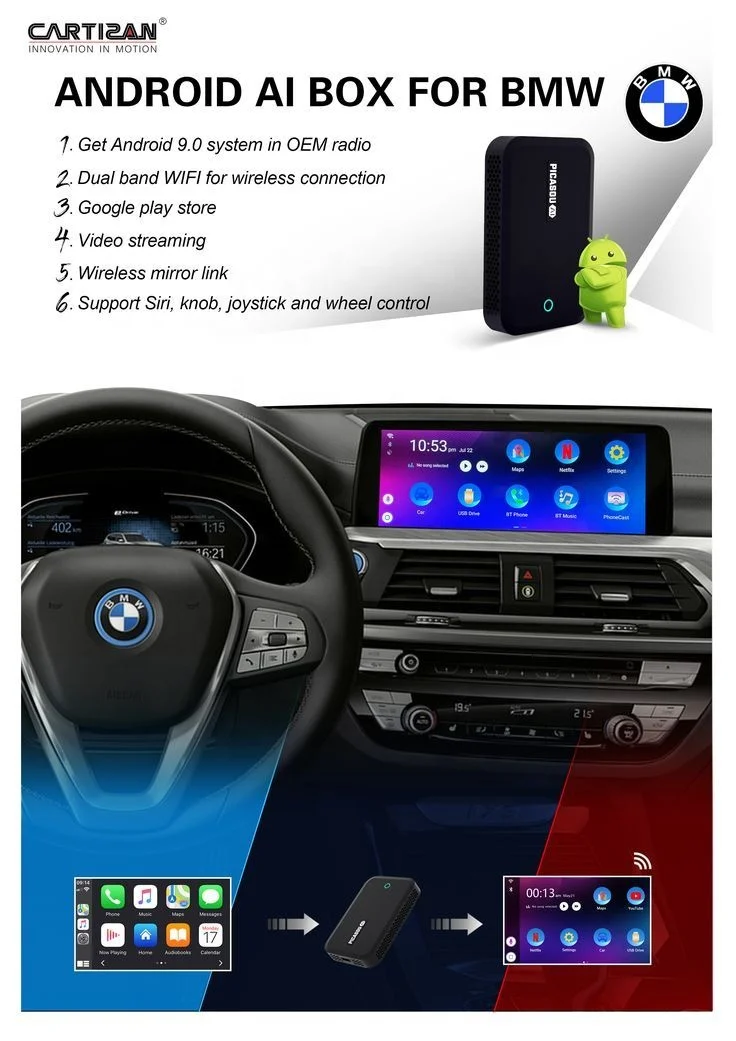 
picasou AI Box Special for BMW with 9.0 Multimedia Video Smart Wireless CarPlay for both iphone and Android 