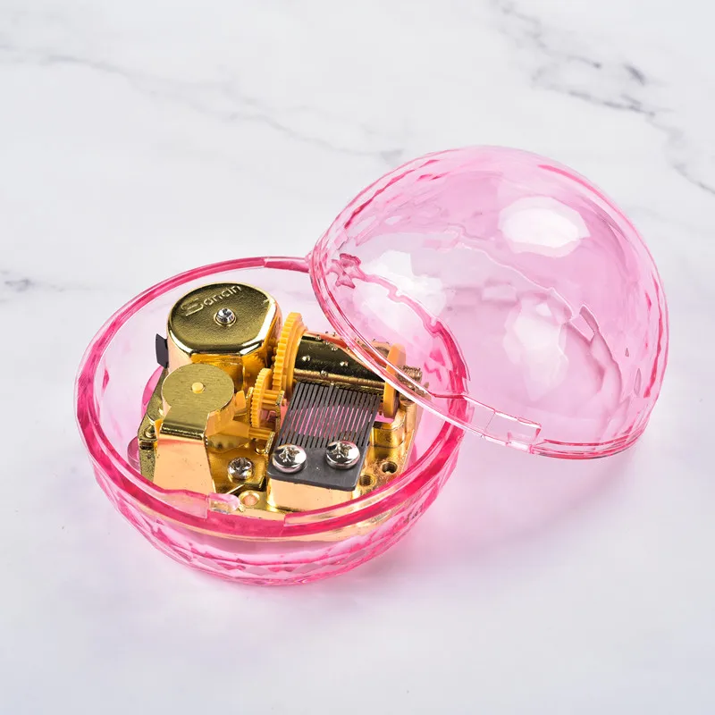 Custom Round Shape Acrylic Music Box  With Wind Up Music Box Mechanism